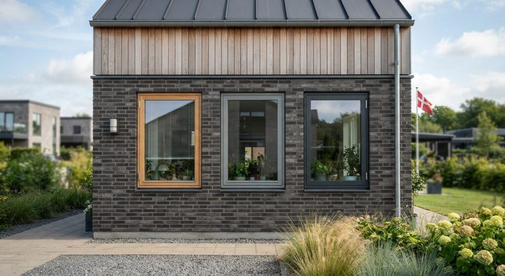 Sammenligning af vinduer i træ, PVC og aluminium på et moderne husfacade