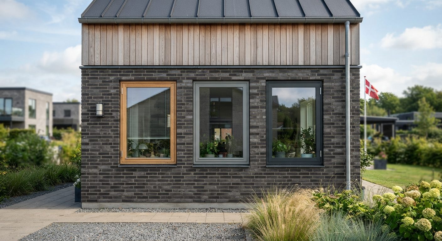 Sammenligning af vinduer i træ, PVC og aluminium på et moderne husfacade