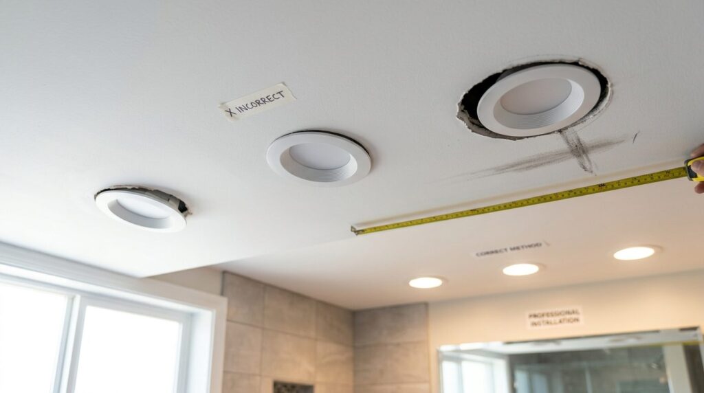 Close-up detail shot of incorrect recessed spot installation