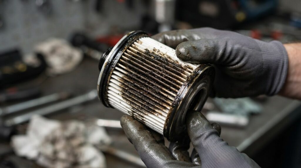 Detailed macro photography of diesel fuel filter cartridge b