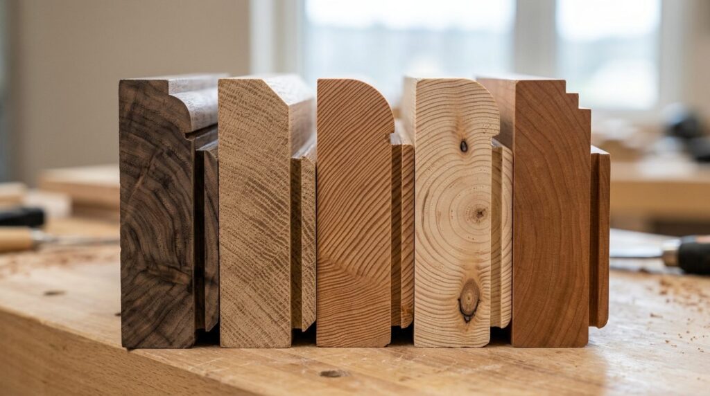 Close-up detailed photorealistic shot of solid wood window f