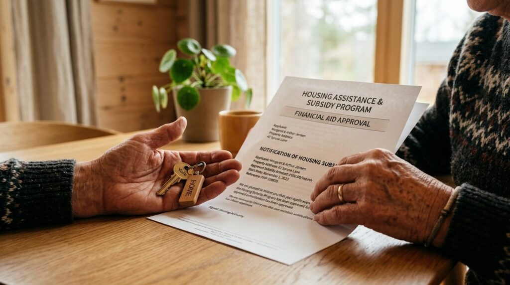 Close-up stock photo of senior hands holding a house key and