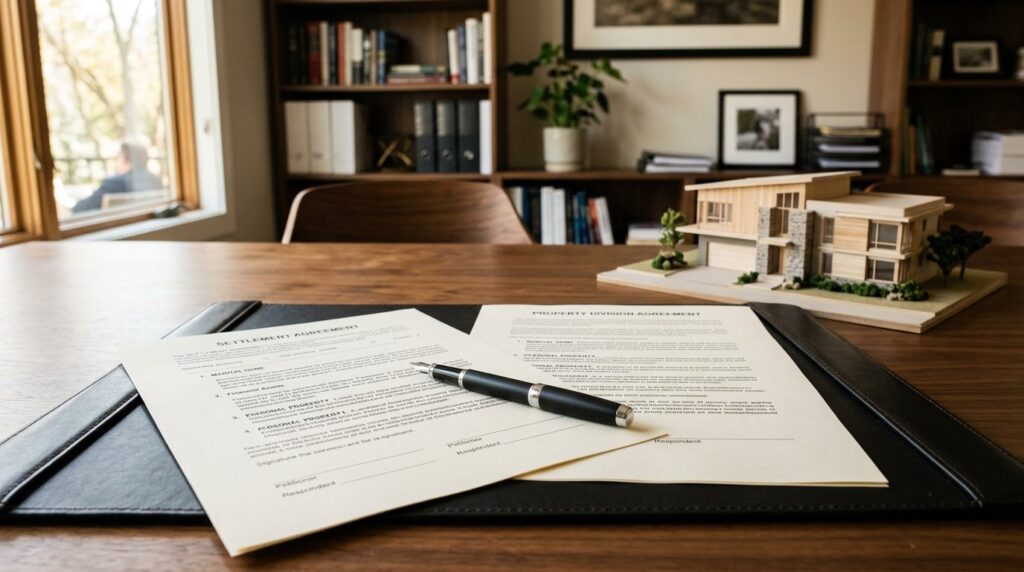 Close-up realistic photograph of divorce settlement document