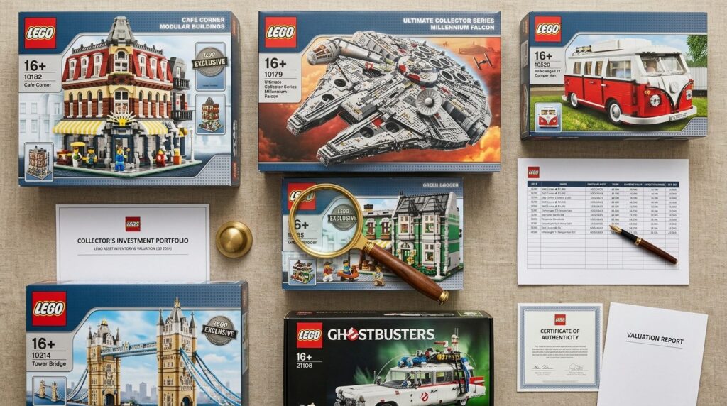 Close-up overhead flat lay of exclusive LEGO collectible box