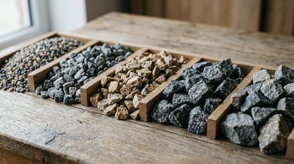 Close-up detailed shot of different granite stone chip fract