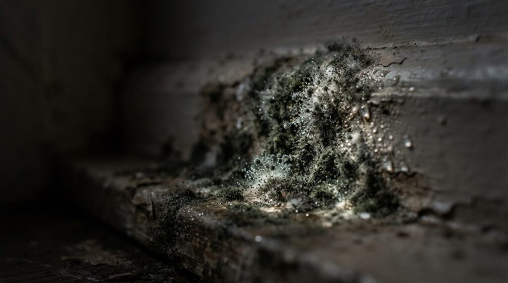 Close-up macro photograph of mold spores and fungal growth o